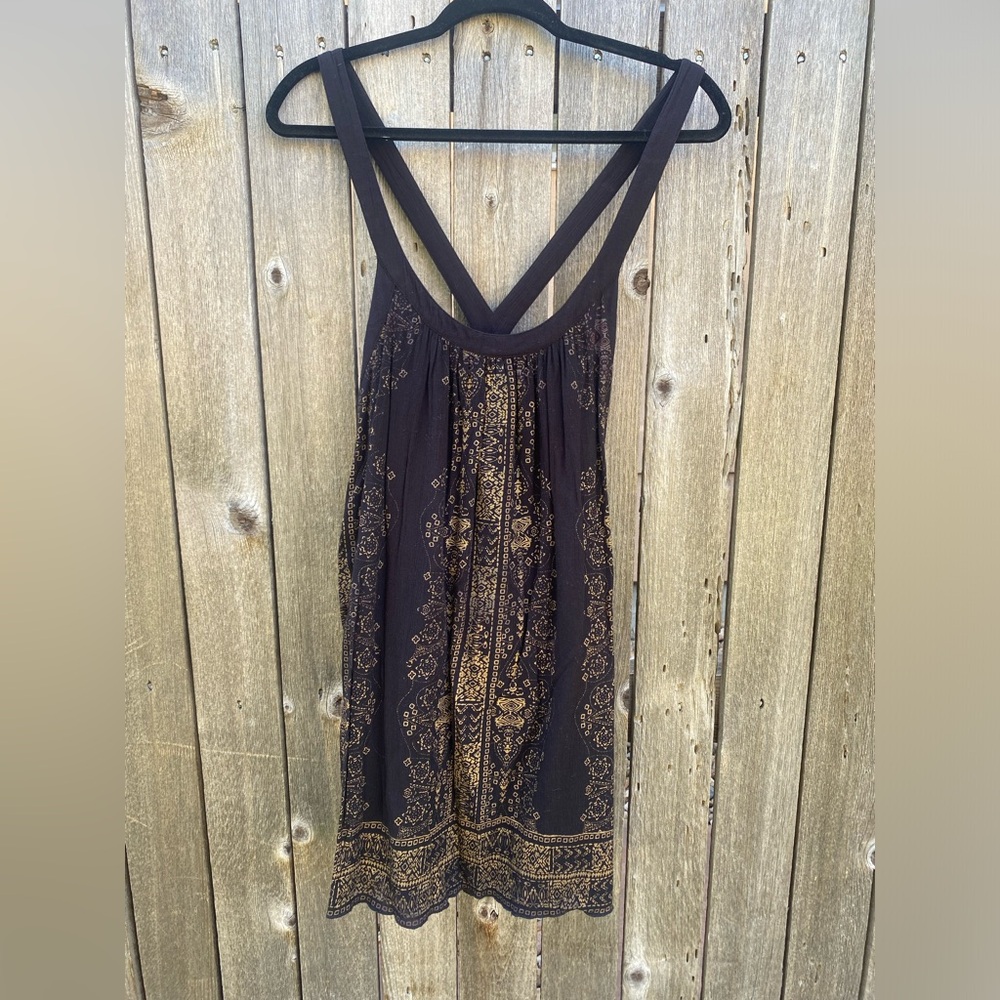 Black and gold print mini dress